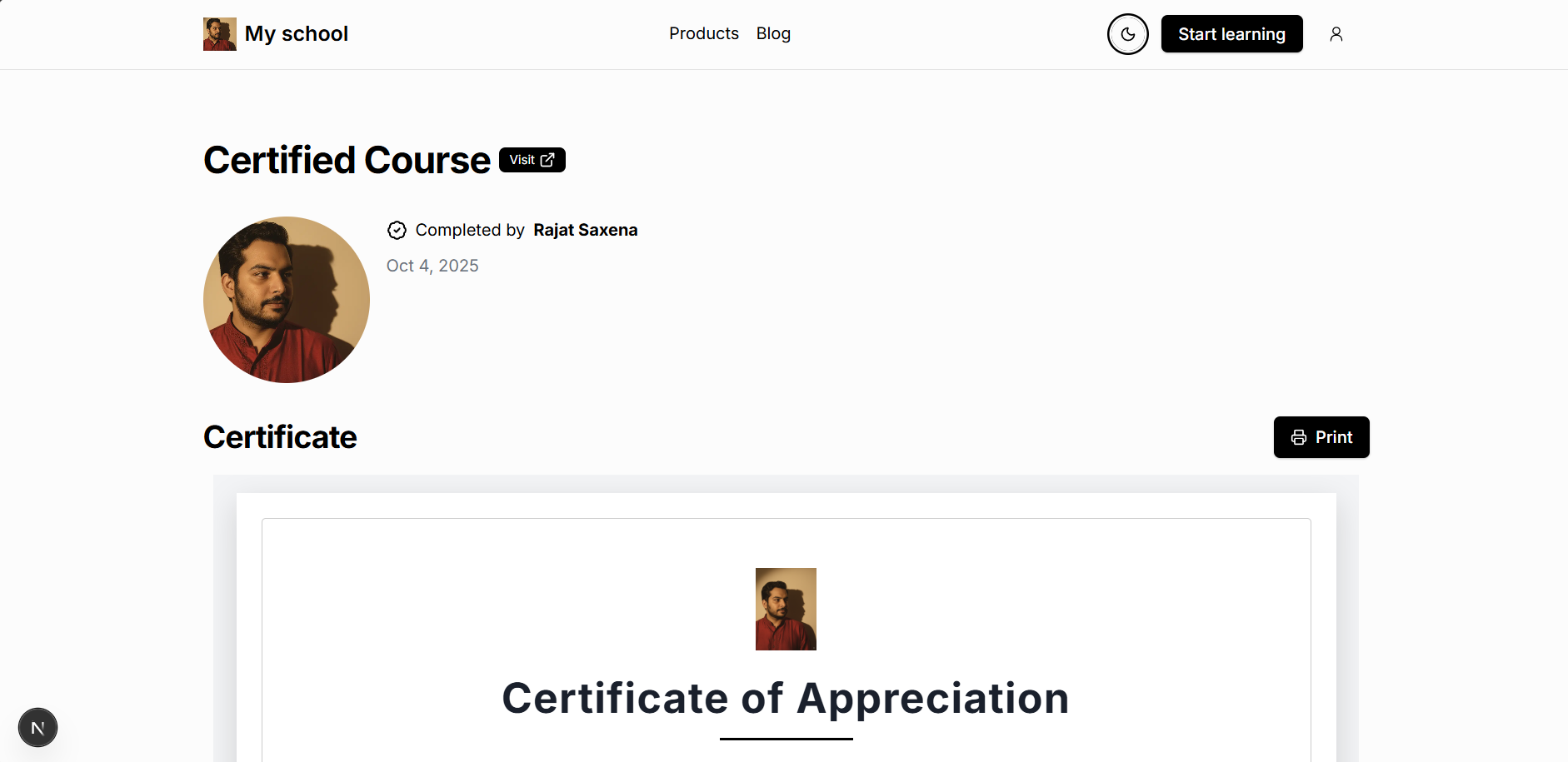 Accomplishment Page