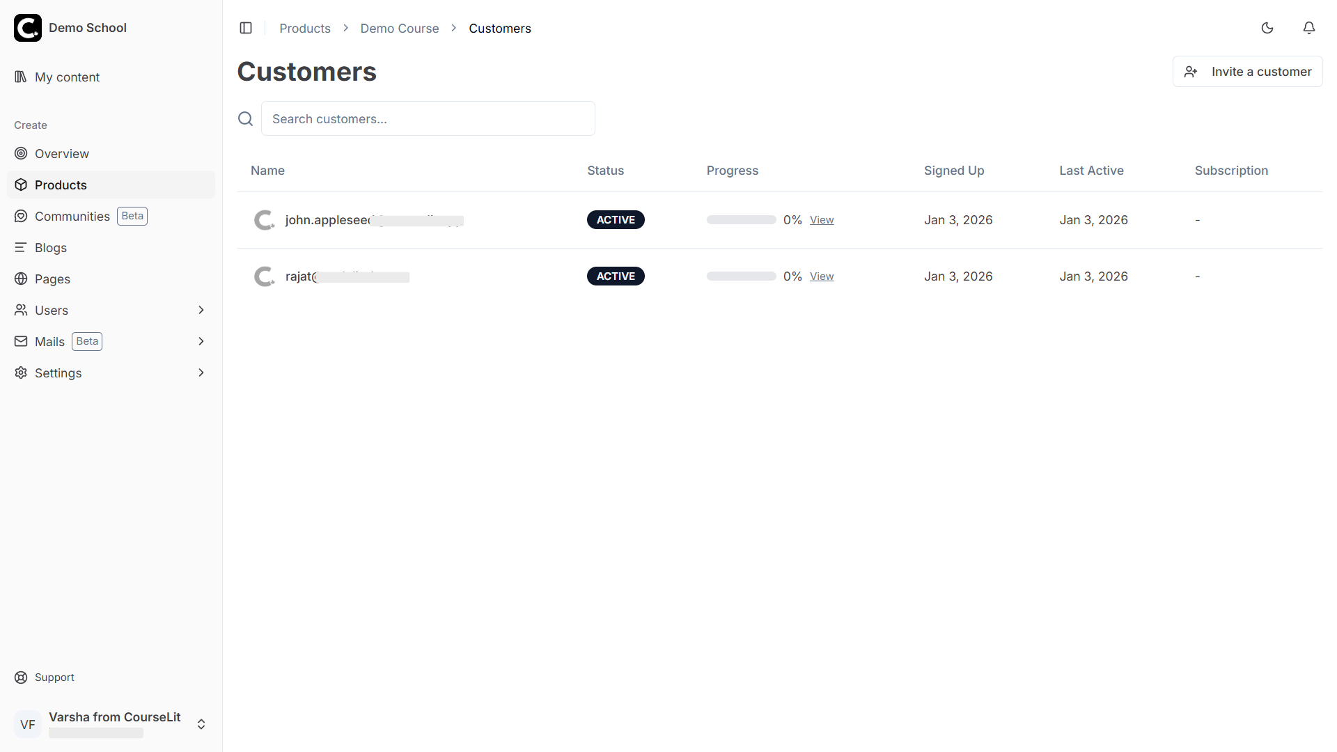 Customers list