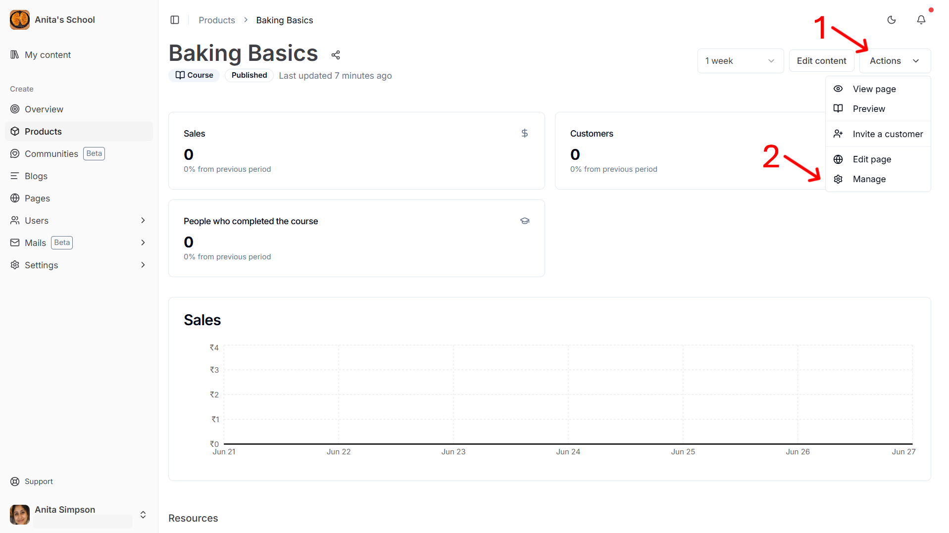 Product manage menu item