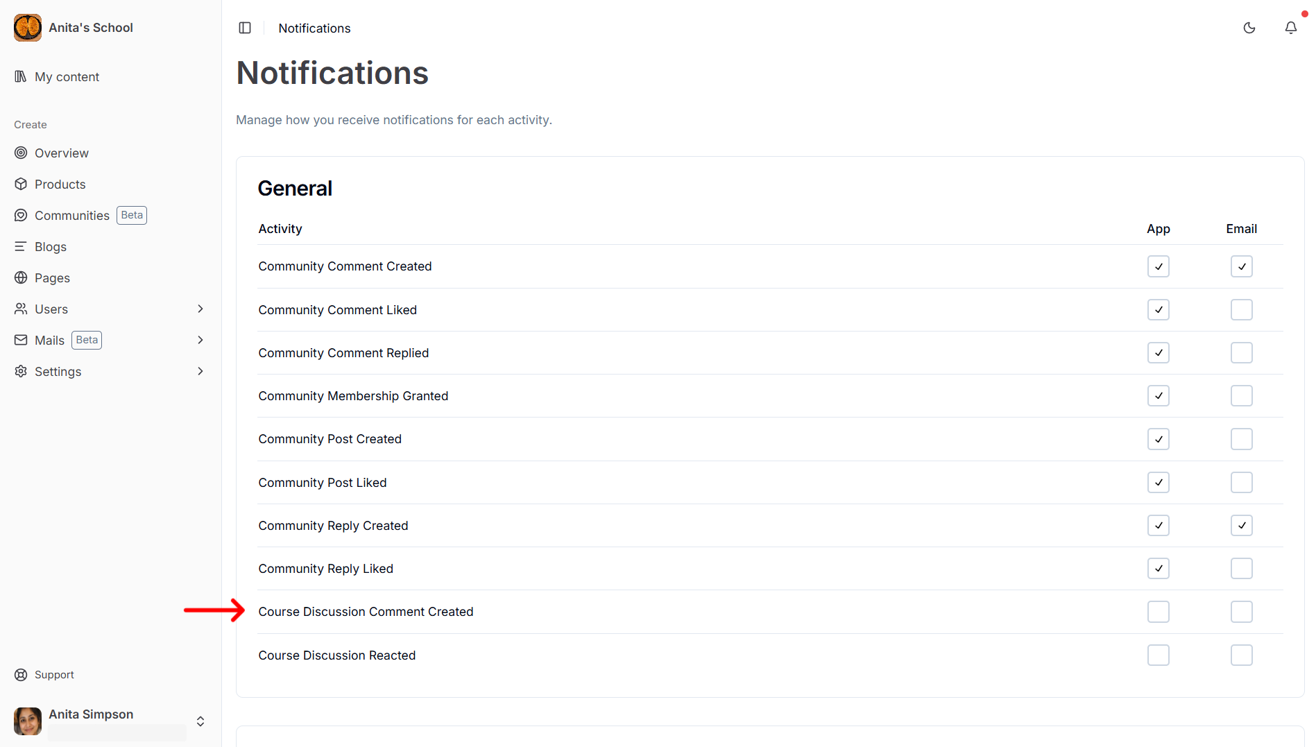 Discussions notification preferences