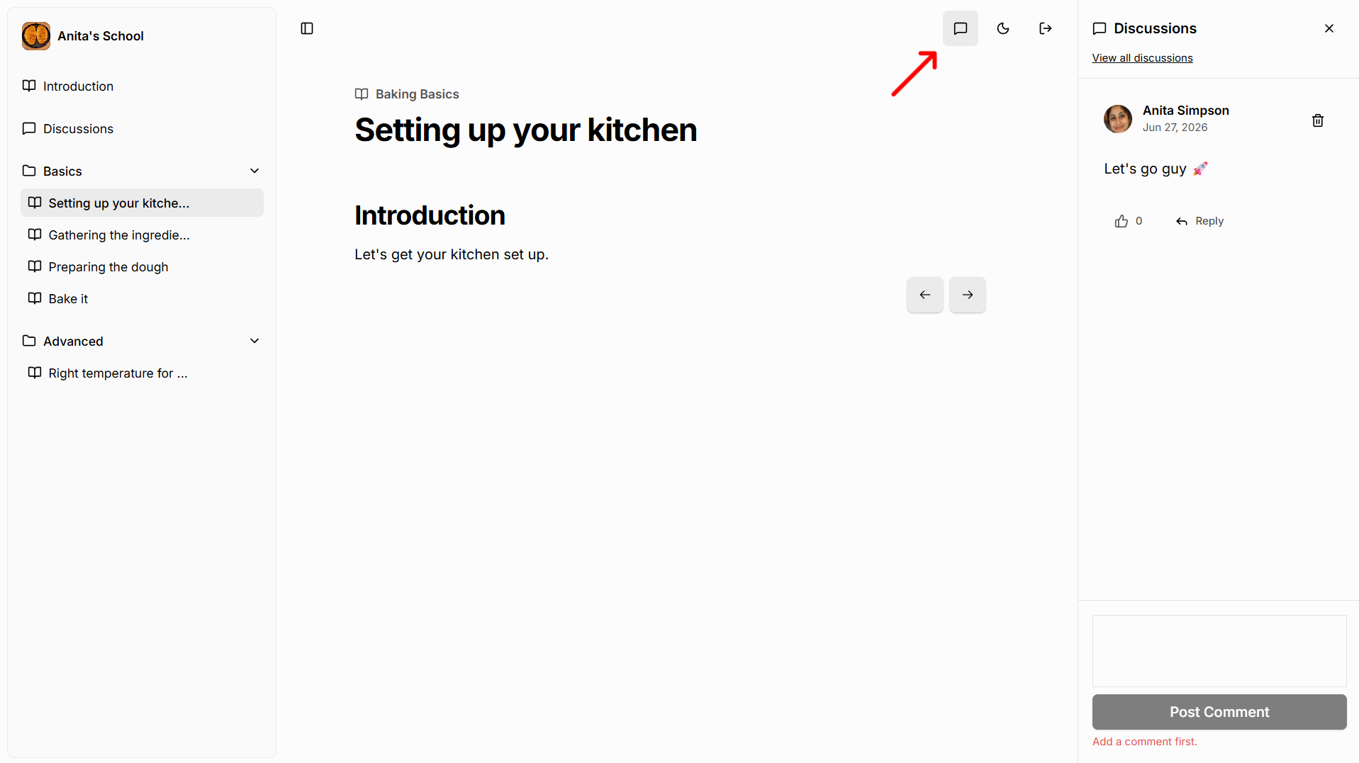 Discussion panel toggle