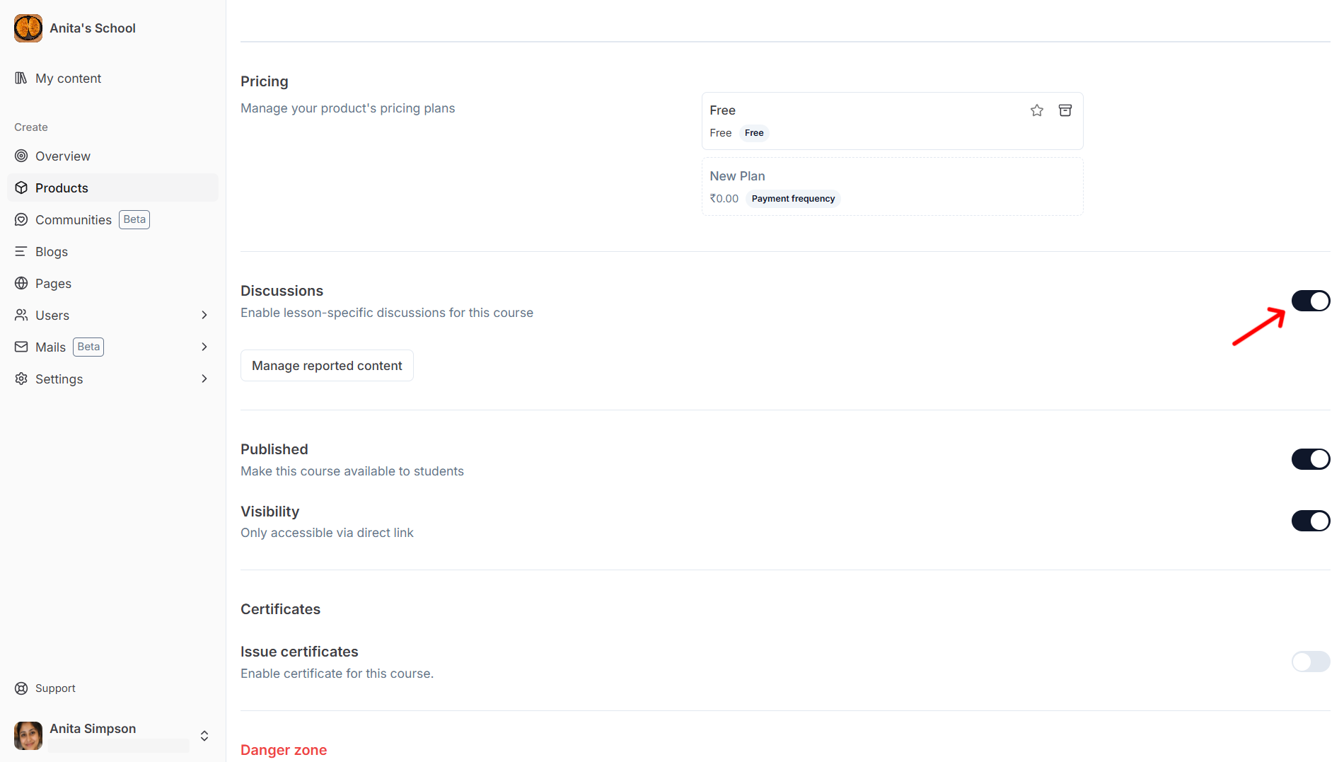 Enable discussions toggle