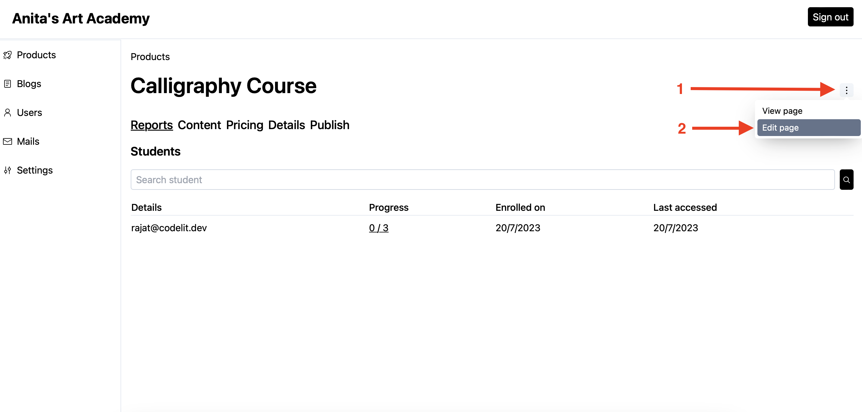 Edit sales page