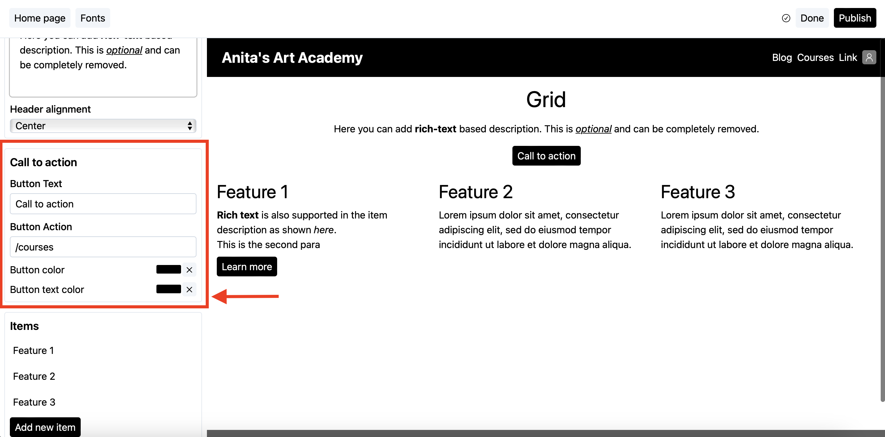 Grid block CTA