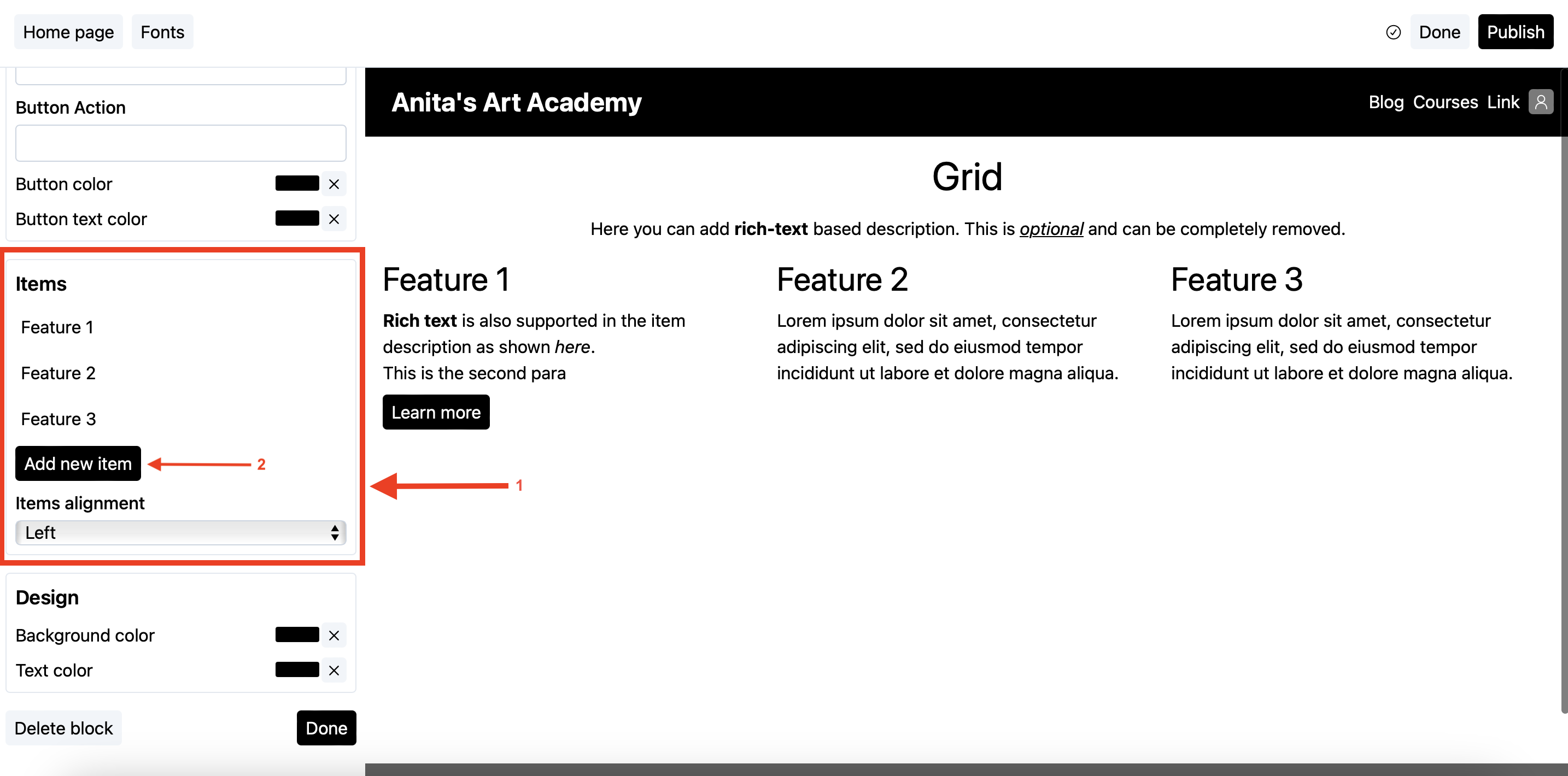 Grid block items