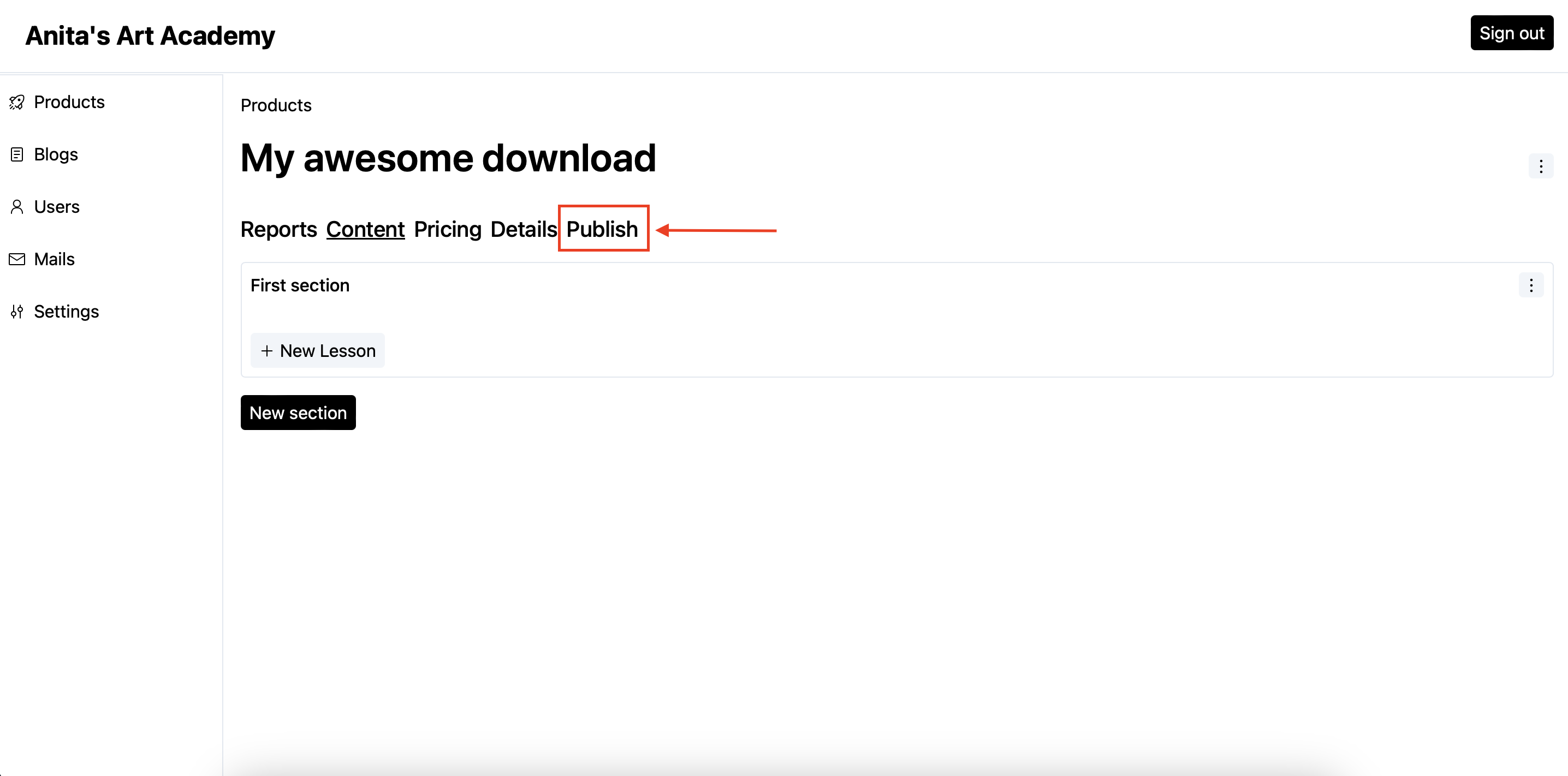 Publish tab