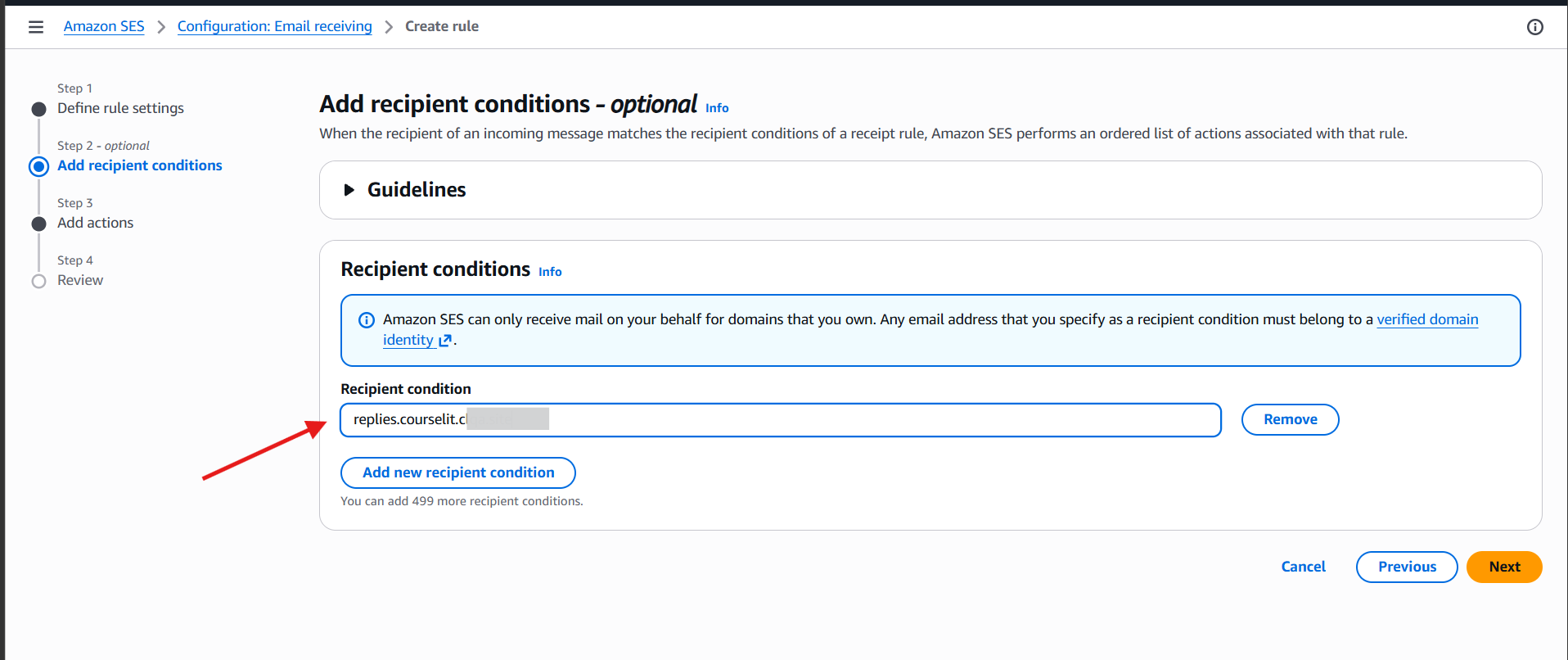 Set the reply subdomain as the recipient condition