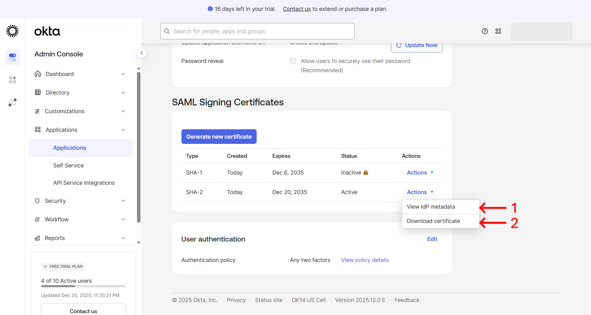 Okta IdP metadata