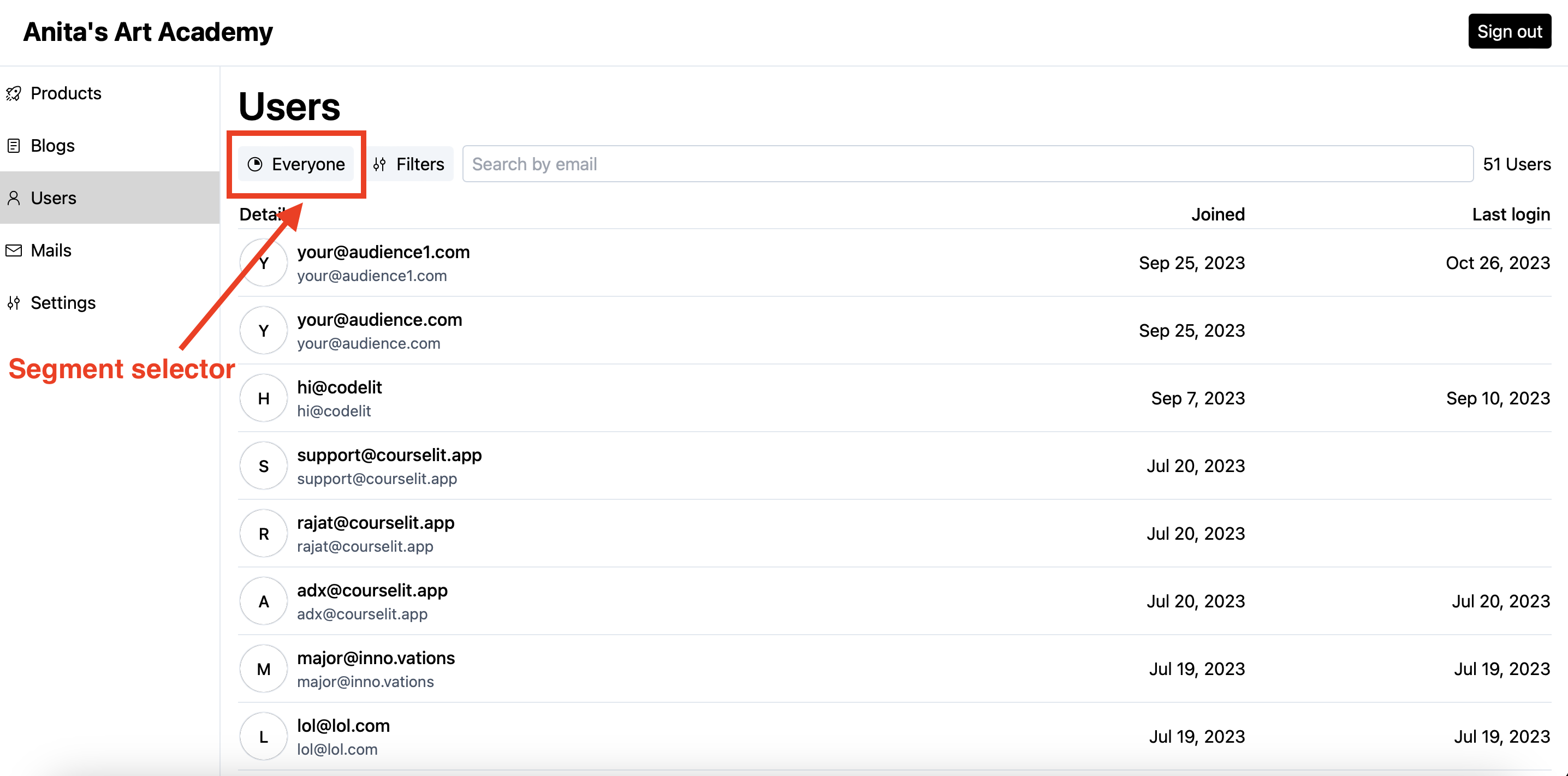 Segment selector