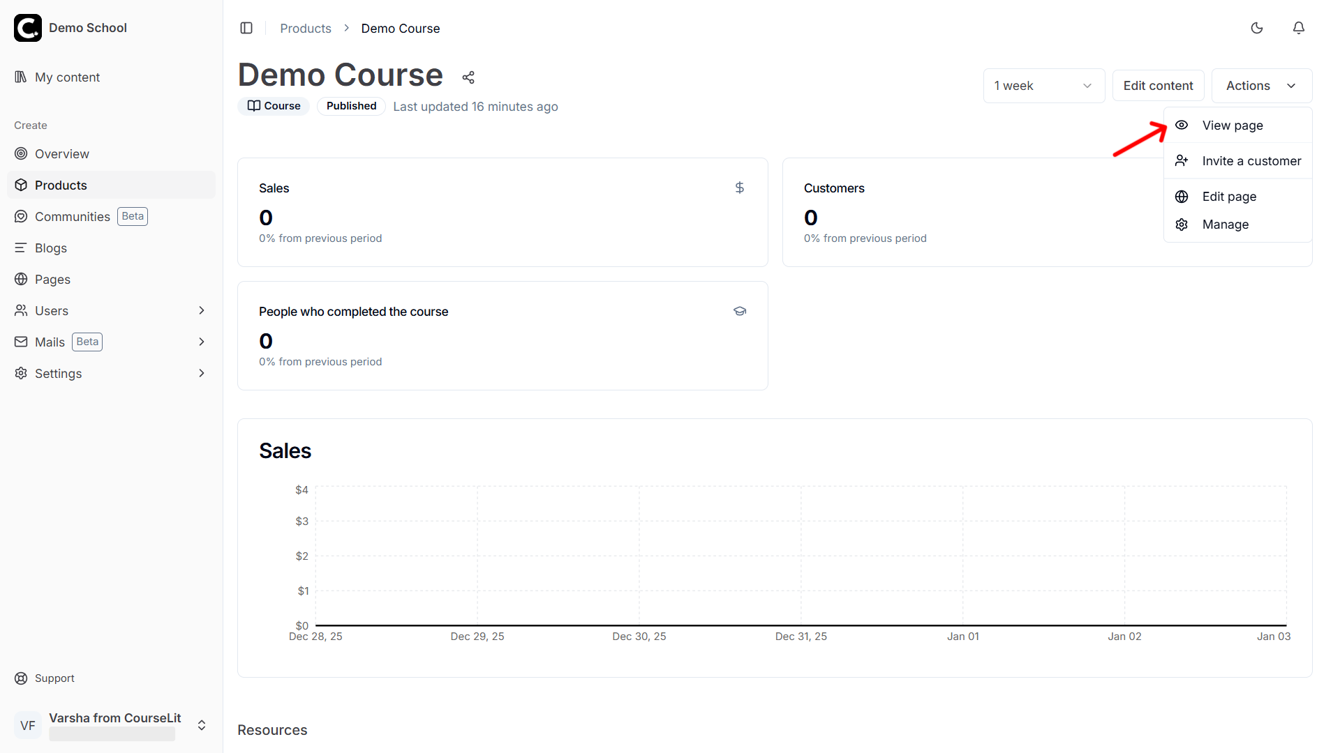 View sales page