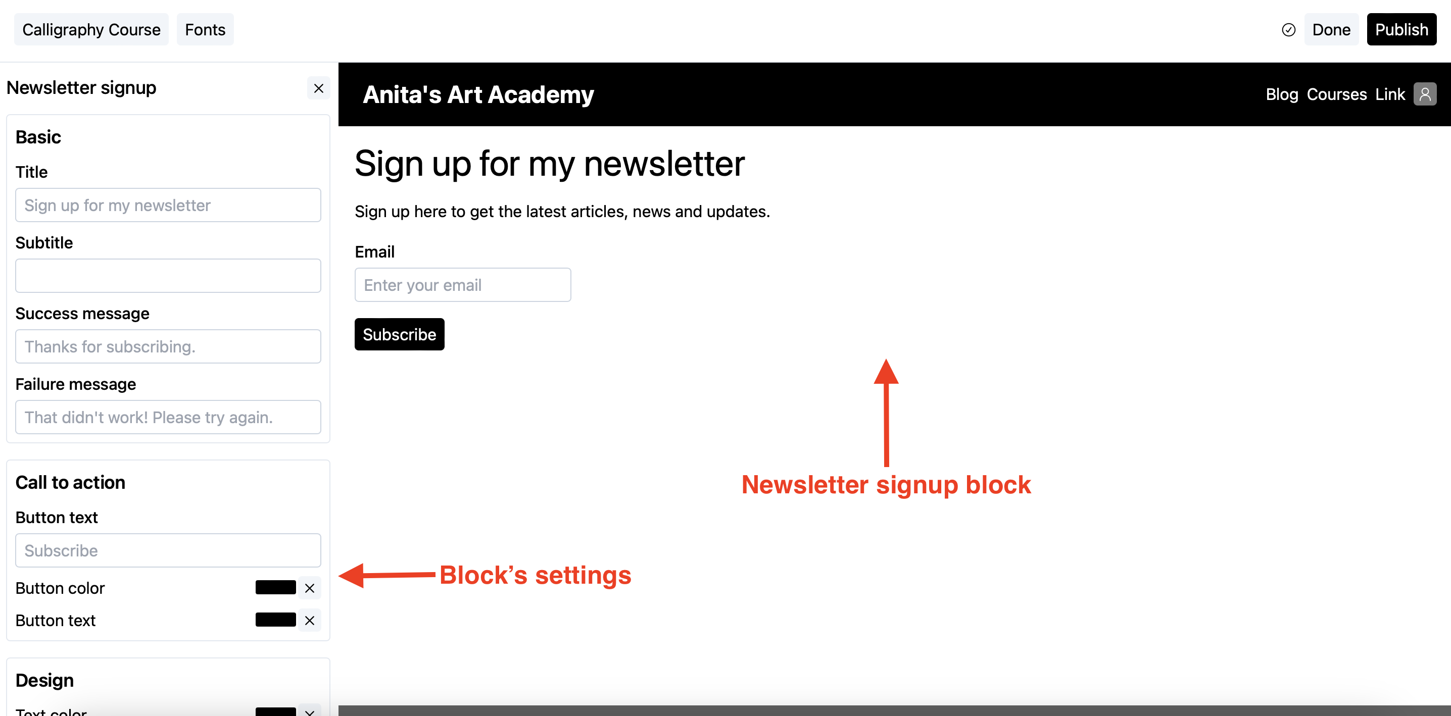 Newsletter signup block