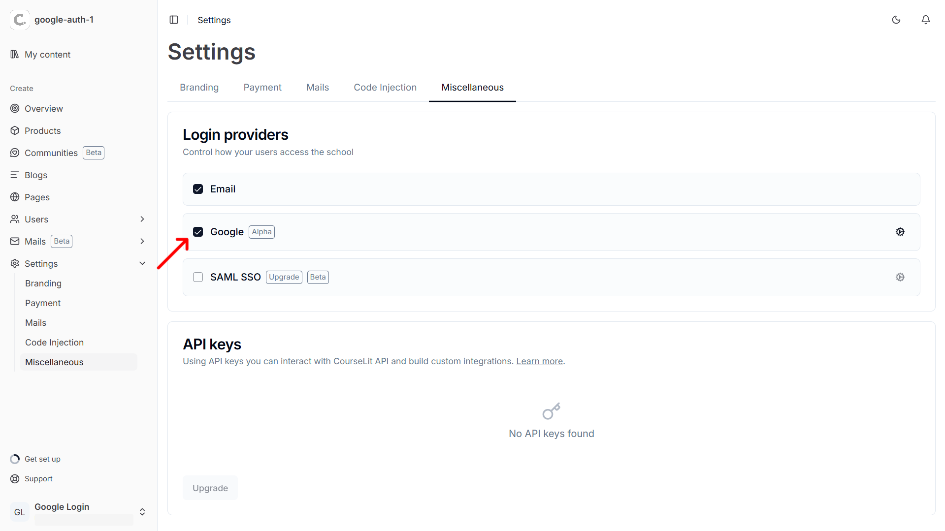 CourseLit google login provider