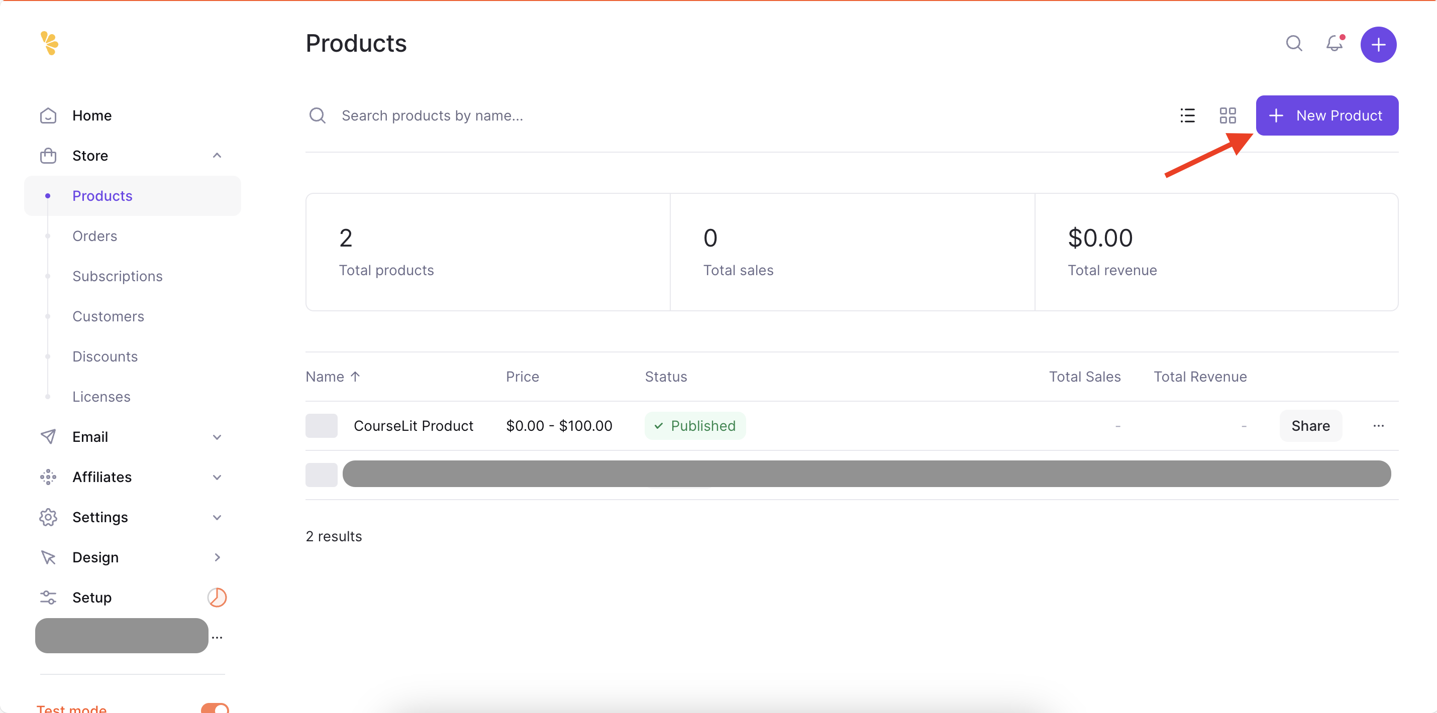 Lemon Squeezy product dashboard