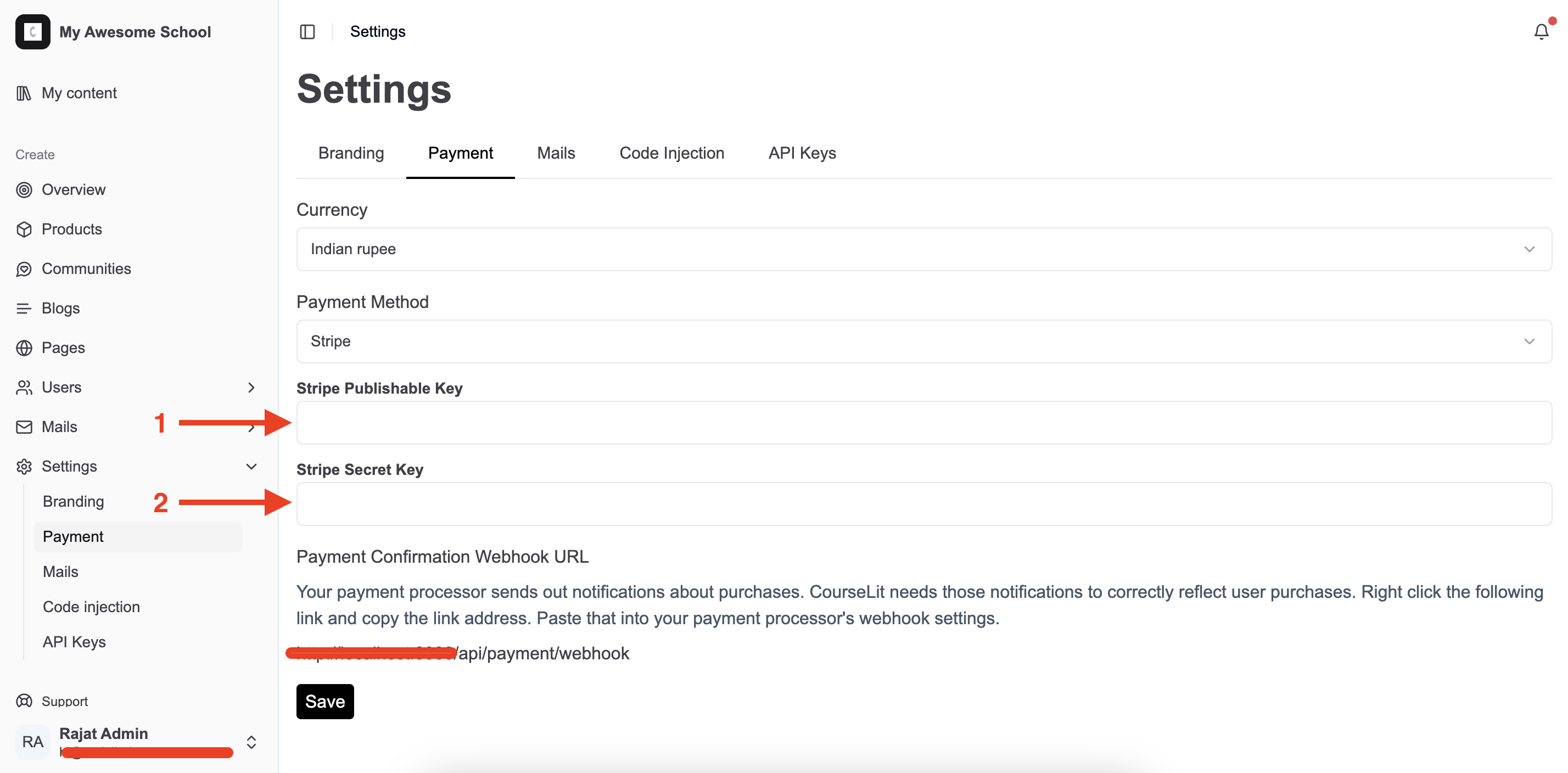 Payment setup for Stripe