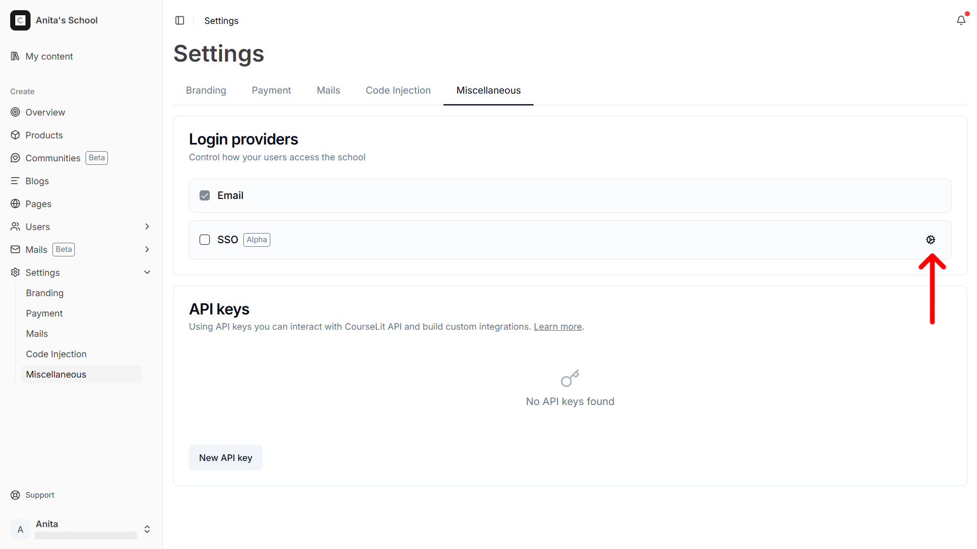 SSO configuration button