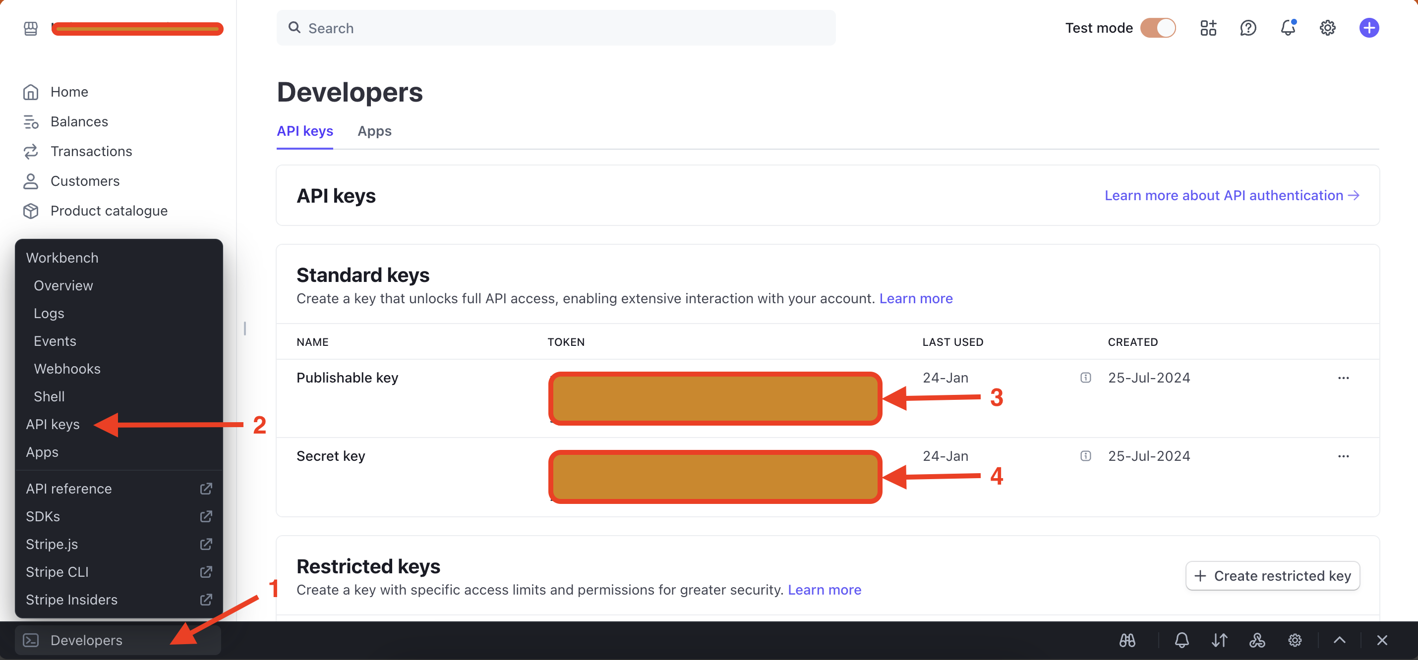 Stripe dashboard